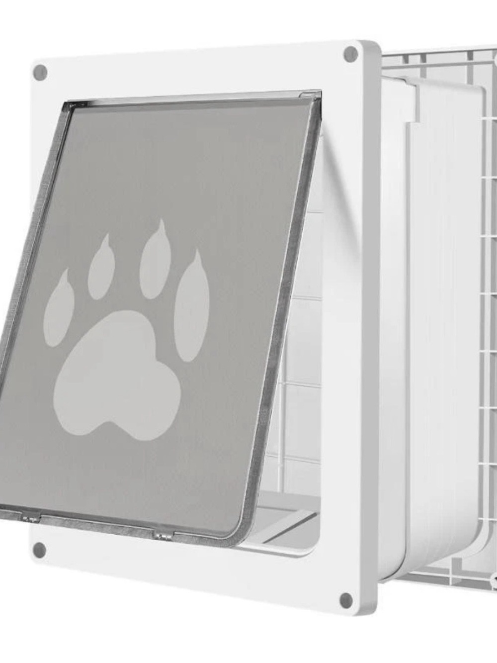 White Pet Door with Paw Print - Secure Flap Entry